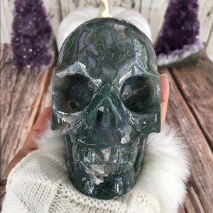 🕉Sold On Etsy!🕉Hand carved Moss Agate Skull
